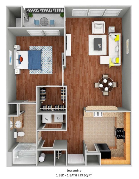 1 Bedroom 1 bath floor plan 752 square feet at The Bartram, in Gainesville, FL 32608